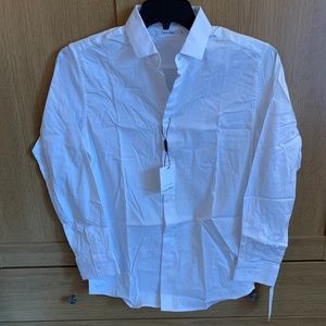 Boys White Calvin Klein Silky Stripe Button Down